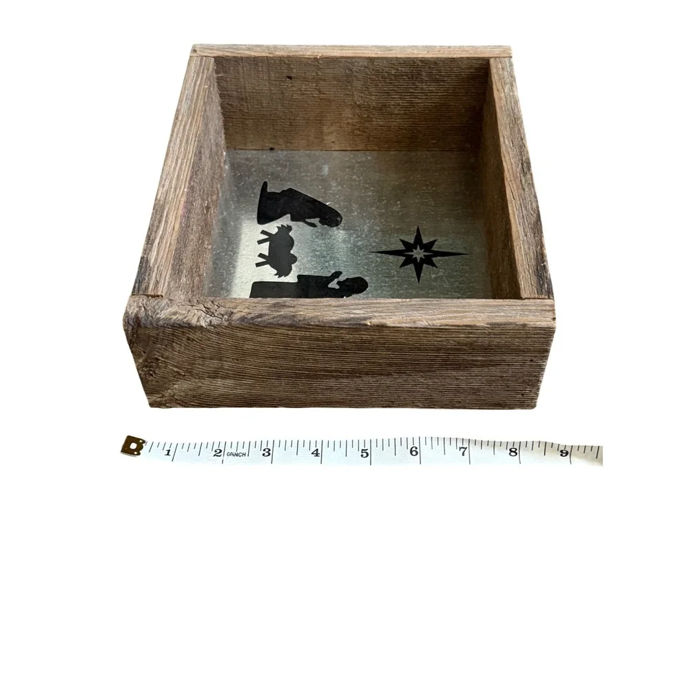 Rustic Reclaimed Wood Nativity Shadow Box Galvanized Metal Christmas Decor 8.5in